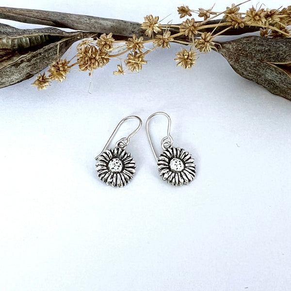 Sunflower Earrings, Silver