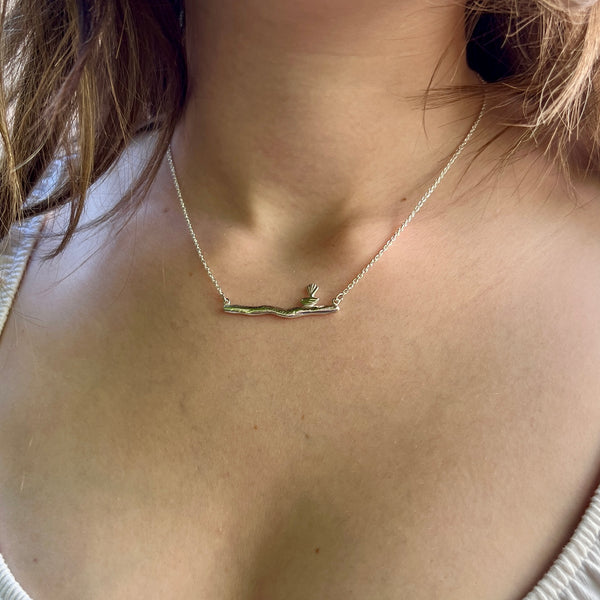 Charming Pīwakawaka Silver Necklace – Petite Bird on Branch Design