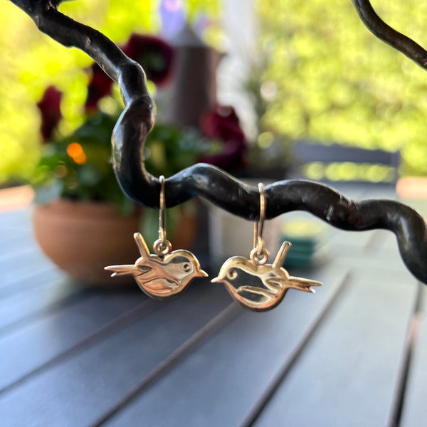 Petite Miromiro- Tomtit Earrings, Gold Plated