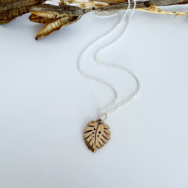 Monstera Leaf Necklace, Bronze