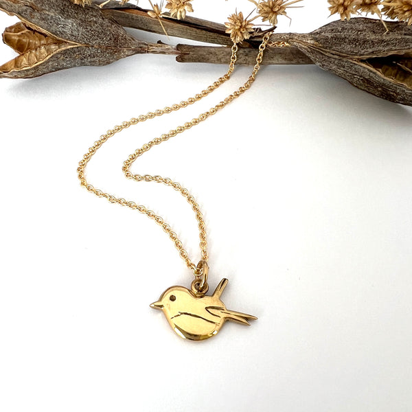 Petite Miromiro-Tomtit Necklace, Gold Plated