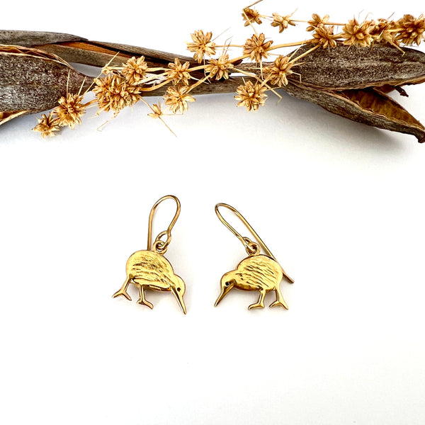 Kiwi Earrings, Gold Plated