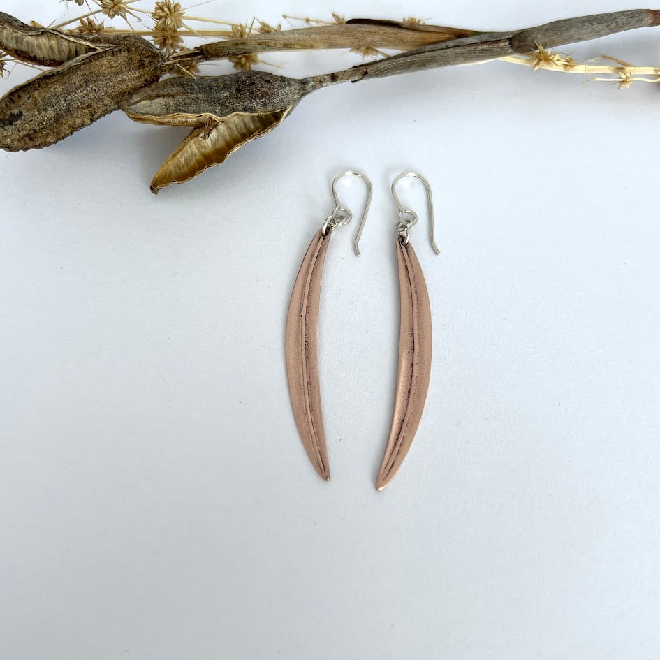 Eucalyptus Leaf earrings, Brushed Copper