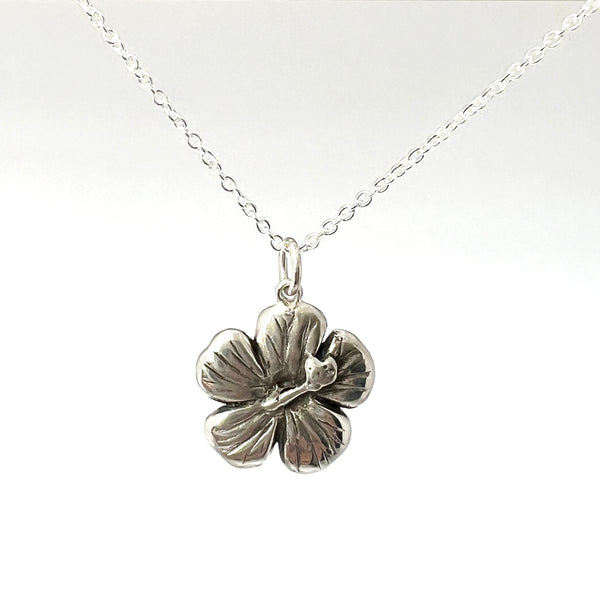 Hibiscus Flower Necklace, Sterling Silver