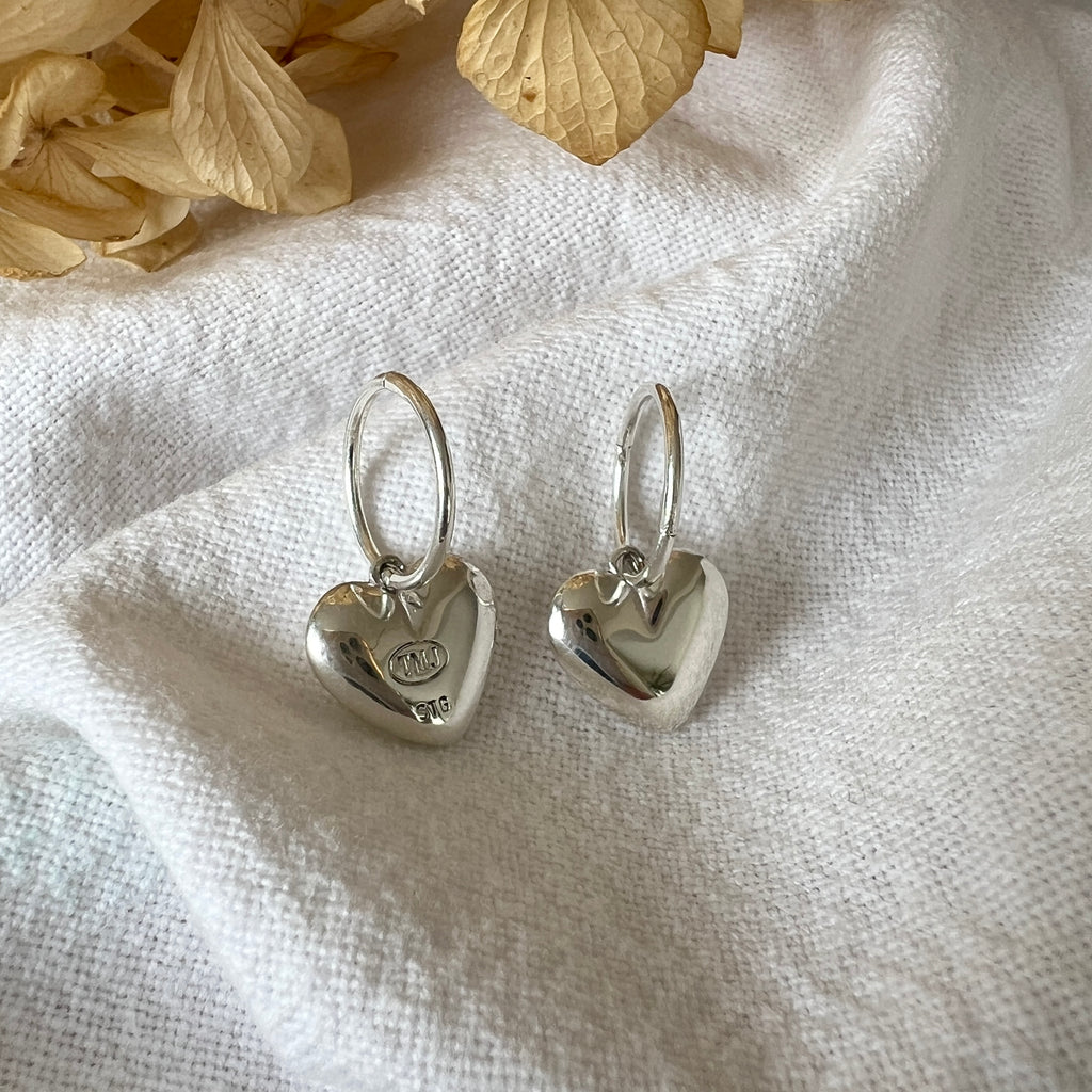 Puffed Heart Earrings, Sterling Silver