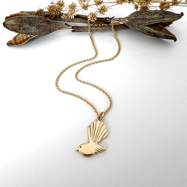 Petite Pīwakawaka - Fantail Necklace, Gold