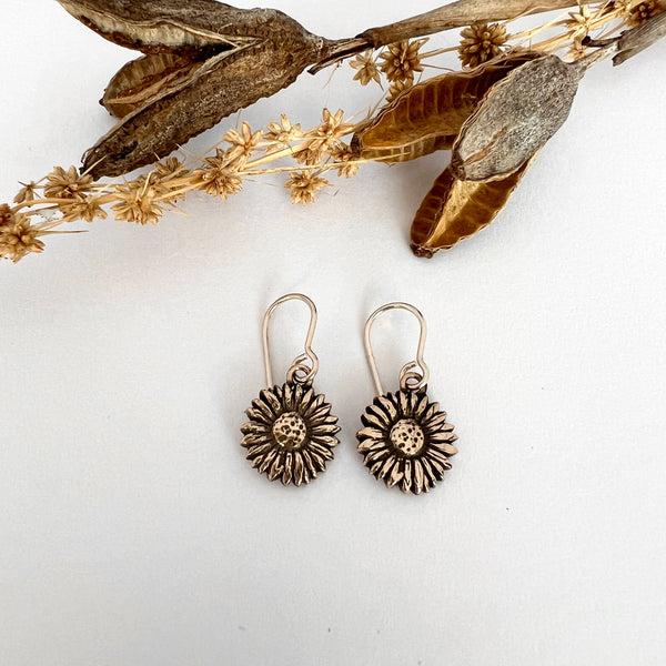 Sunflower Earrings, Bronze