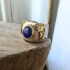 Wide Textured Silver Ring with Lapis Lazuli