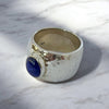 Wide Textured Silver Ring with Lapis Lazuli