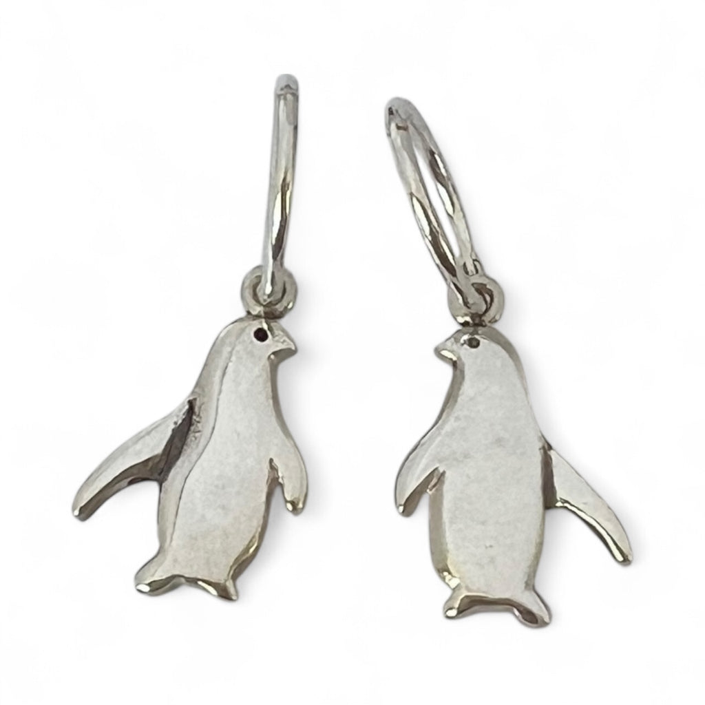 Petite Silver Kororā Penguin Earrings — Hooks or Hoops