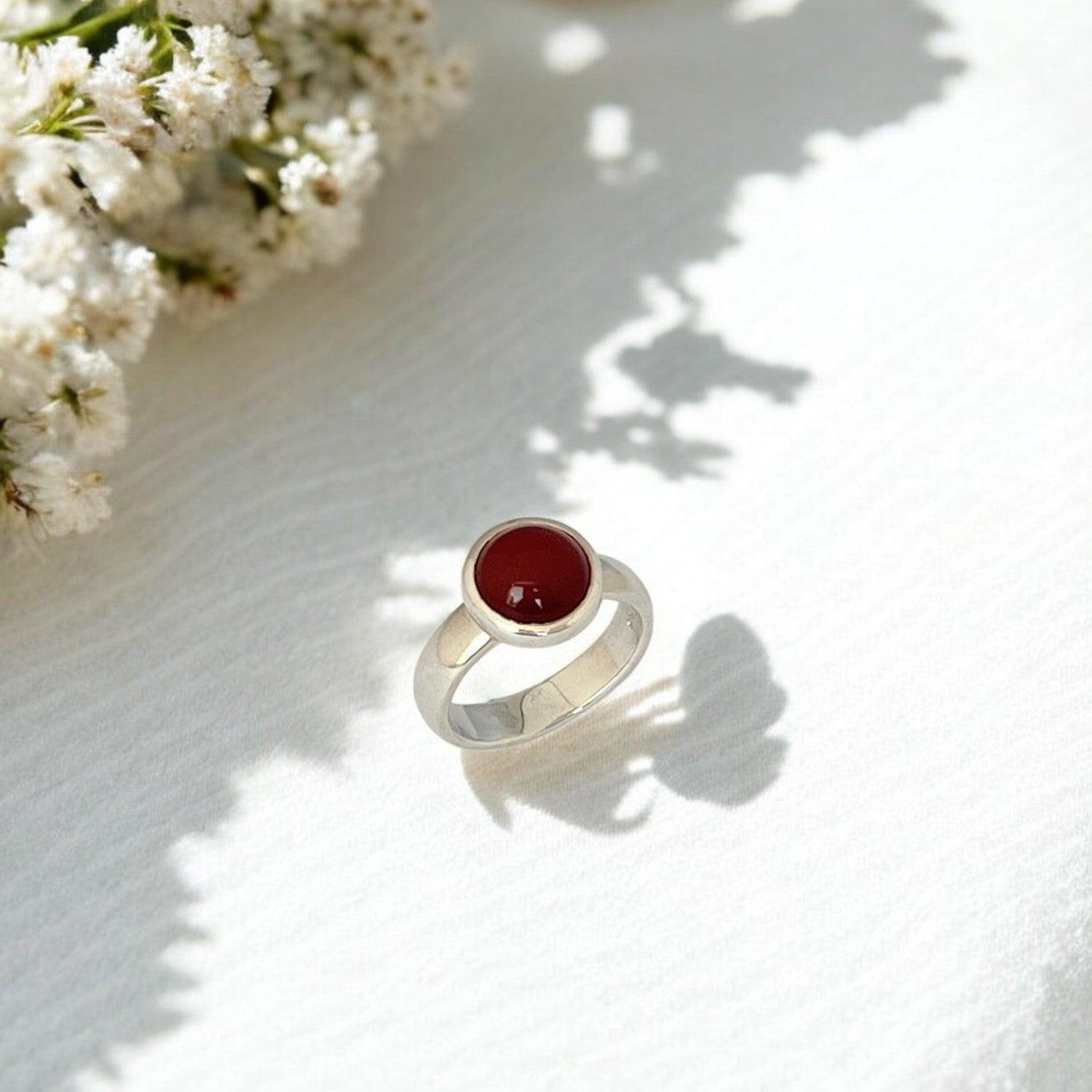 Carnelian Cabochon Ring, Sterling Silver