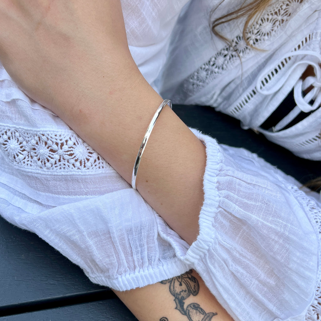 Bangle, 3mm wide, Hammered Sterling Silver