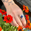 Wide Textured Silver Ring with Lapis Lazuli