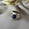 Wide Textured Silver Ring with Lapis Lazuli