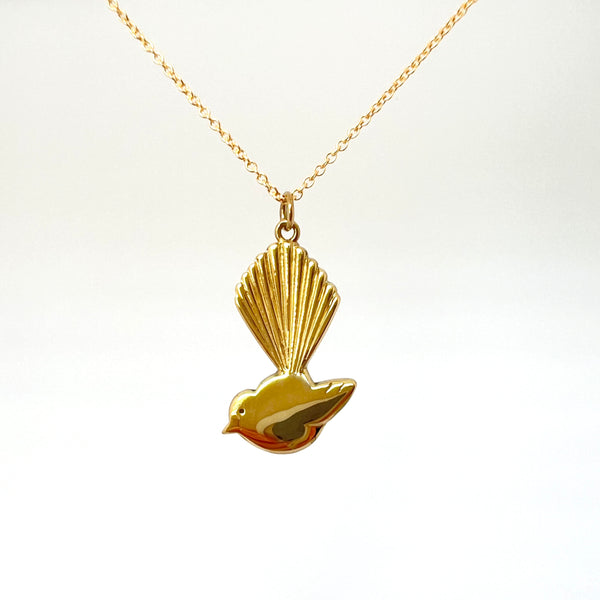 Pīwakawaka- Fantail Necklace, Gold Plated