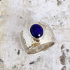 Wide Textured Silver Ring with Lapis Lazuli