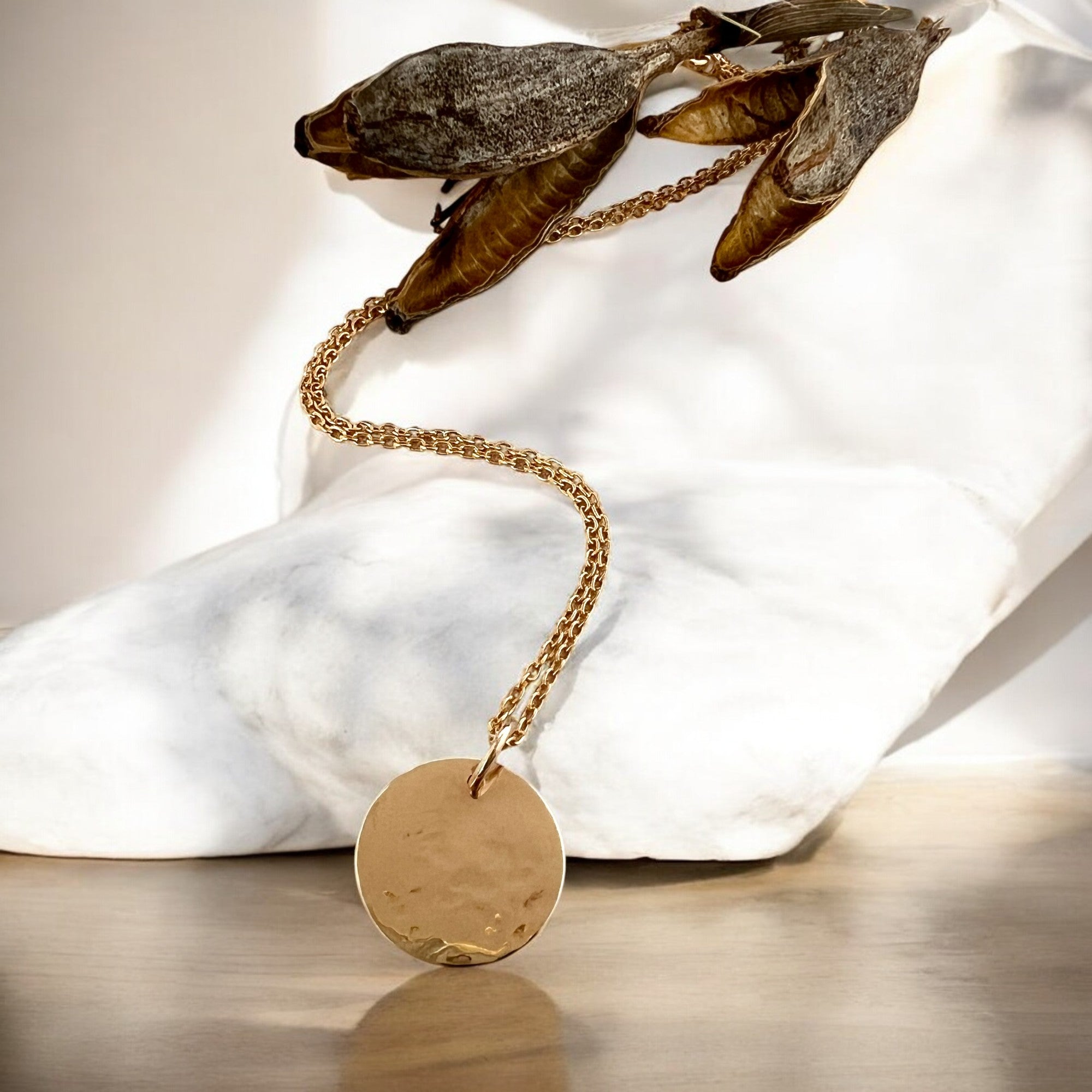 Full Moon Disc Necklace, 9ct Gold