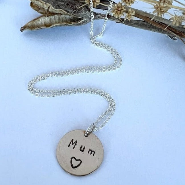 Sterling Silver Dotted Texture Double Hearts Mum Pendant Necklace