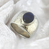 Wide Textured Silver Ring with Lapis Lazuli
