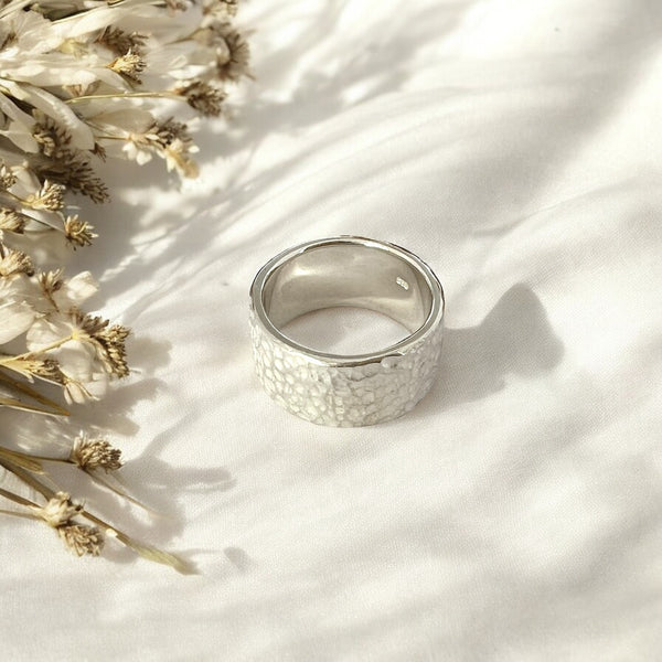 Wide Rippled Ring, Sterling Silver