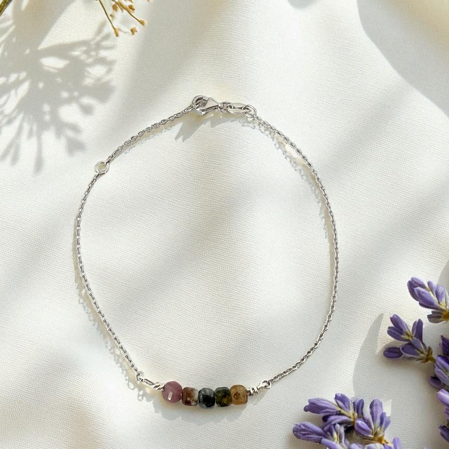 Tourmaline Bead Bracelet – Delicate Sterling Silver Chain