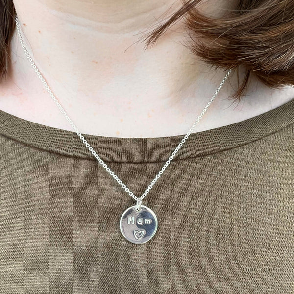 Mum Disc Necklace, Stamped Sterling Silver