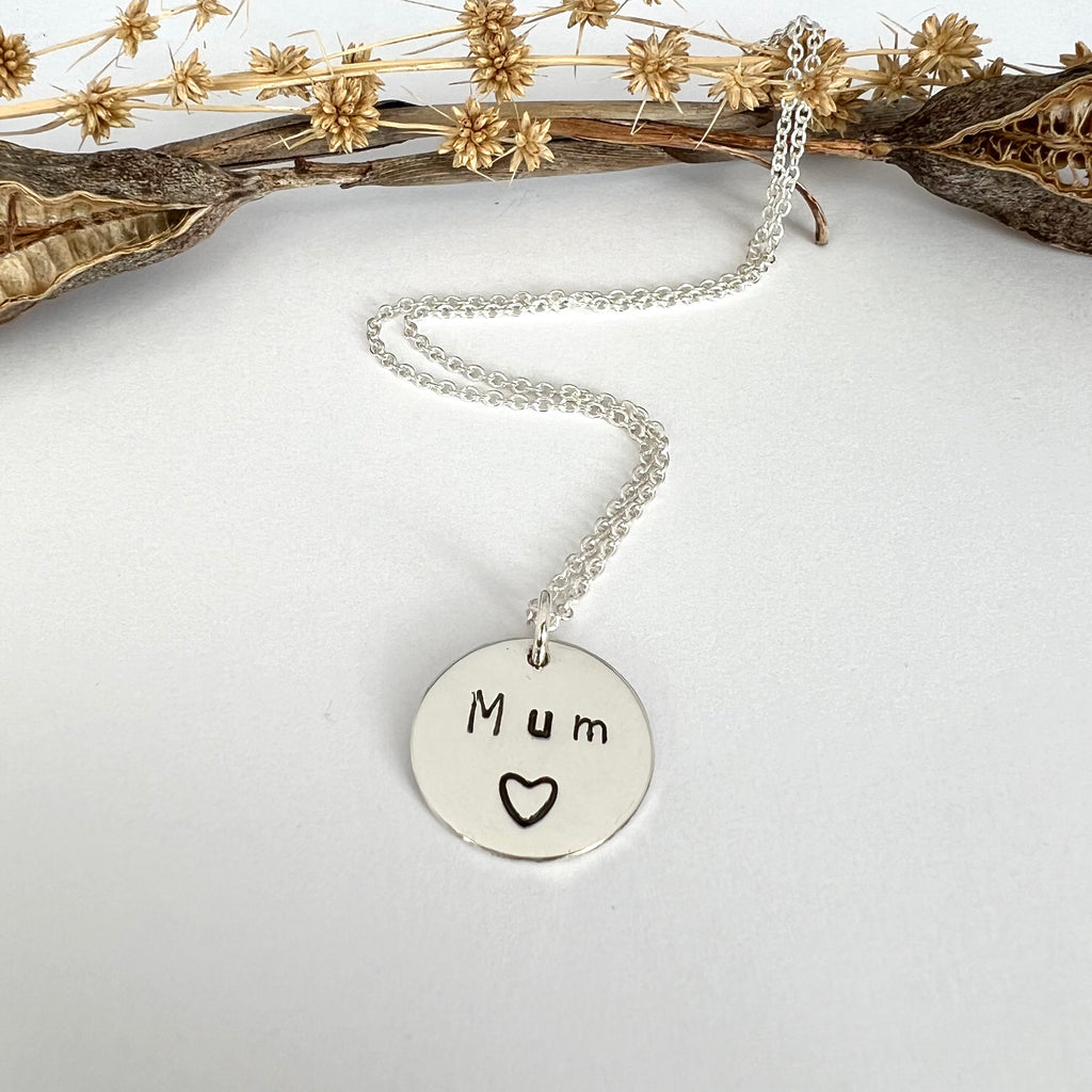 Mum Disc Necklace, Stamped Sterling Silver