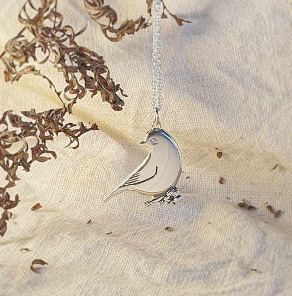 Tauhou- Waxeye and Mānuka Necklace, Sterling Silver