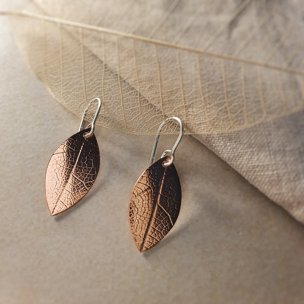 Leaf  Earrings, Imprinted Copper