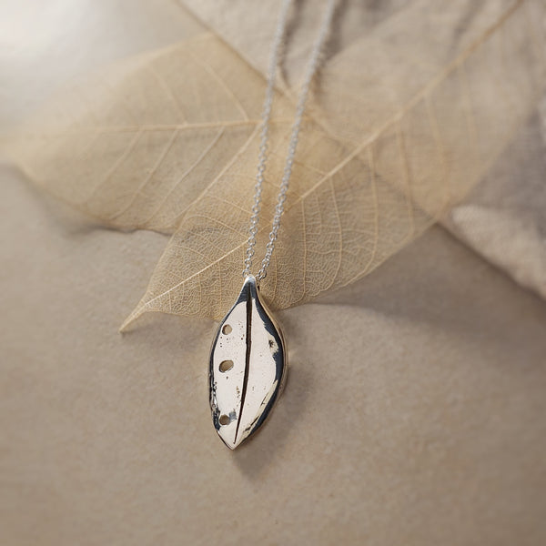 Pōhutukawa Leaf Necklace, Sterling Silver