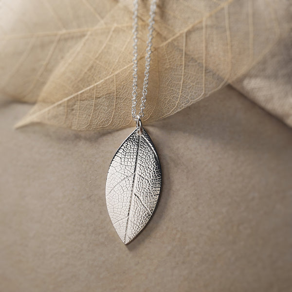 Leaf Necklace, Imprinted Sterling Silver