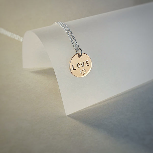 Love Disc Necklace, Stamped Copper