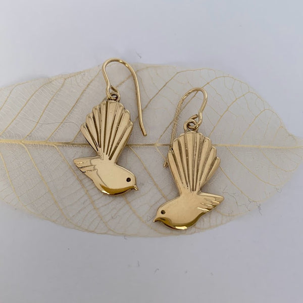 Pīwakawaka - Fantail Earrings, Gold Plated