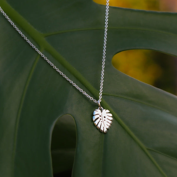 Monstera Leaf Necklace, Sterling Silver