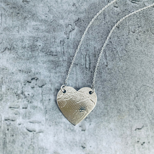 Heart Necklace, Lace Imprinted, Sterling Silver