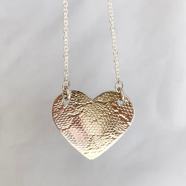 Heart Necklace, Lace Imprinted, Sterling Silver