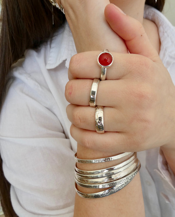 Carnelian Cabochon Ring, Sterling Silver